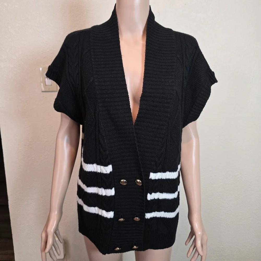 Maeve Sweater Vest Womens Small Cable Knitted Cap Sleeve Gold Buttons - Picture 13 of 13